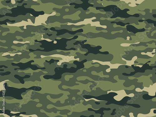 Camouflage is horizontal.From the green spots. Modern design of fabric and clothing.