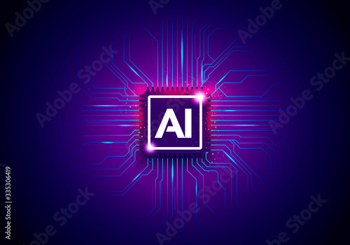 Vector Illustration Artificial Intelligence Technology Background With Cyber Chip And Letters AI.
