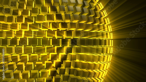 3D rendering of an abstract sphere from volumetric cubic blocks. Creative design element