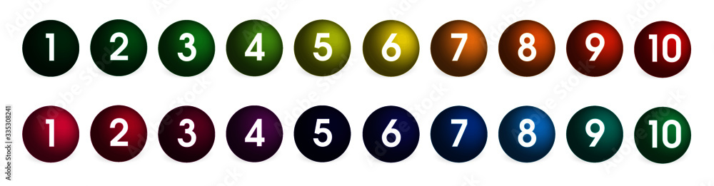 Collection de pictogrammes ronds numérotés de 1 à 10 colorés Collection de pictogrammes ronds numérotés de 1 à 10 colorés