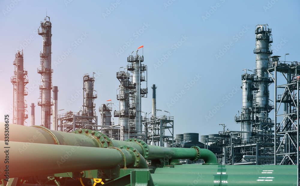 Pipe line front of Oil and gas industrial, Oil refinery plant from
