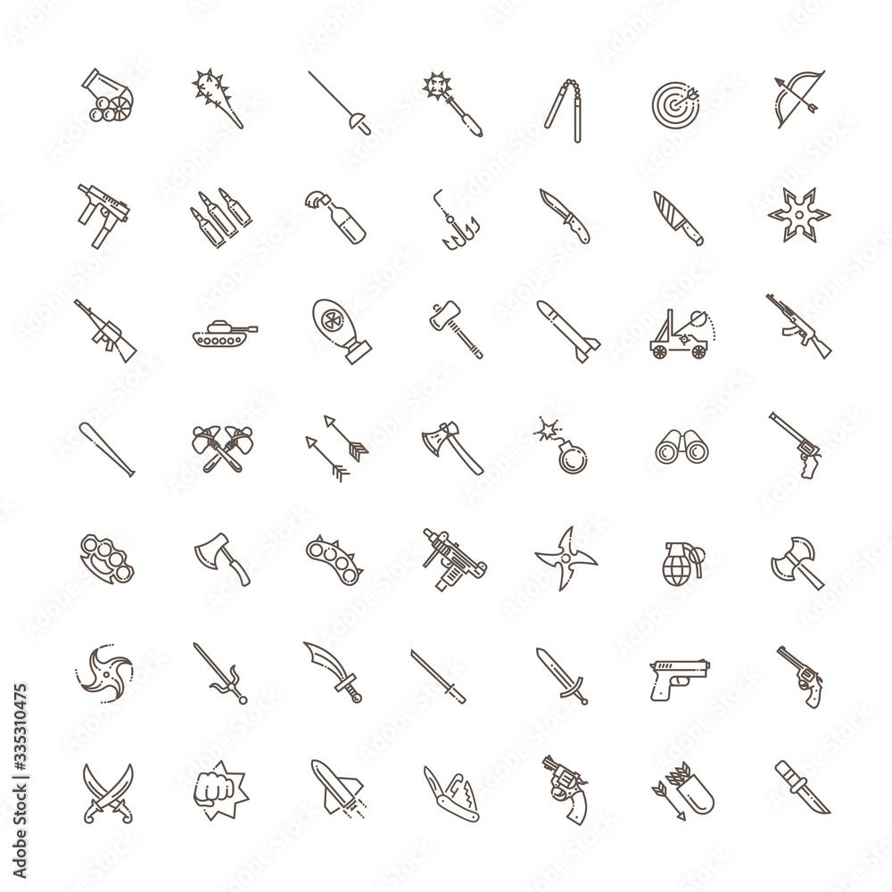 Weapons vector icons set, cold steel arms Weapons vector icons set, cold steel arms