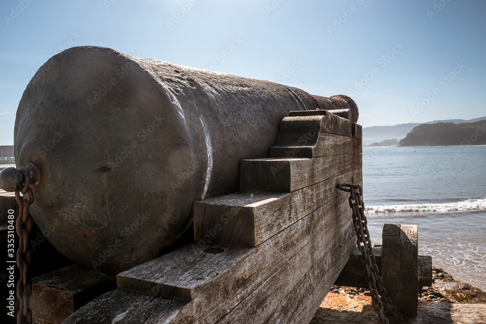 old war cannon aiming at the sea