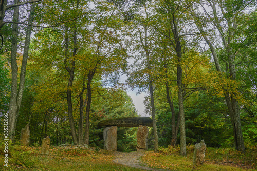 Bangor, Pennsylvania, USA: Standing stone at Columcille Megalith Park, a non-profit park rooted in Celtic spirituality on the Kittatinny Ridge of the Appalachian Mountains.