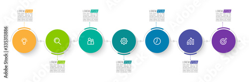 Minimal Business Infographics template. Timeline with 7 steps, options and marketing icons .Vector linear infographic with seven conected elements. Can be use for presentation.