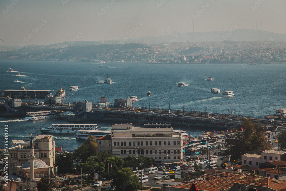 Fototapeta premium Turkey, Istanbul city, Bering Strait top view of the city.