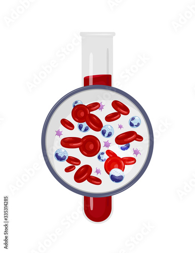Vector illustration with blood cells and medical tube.