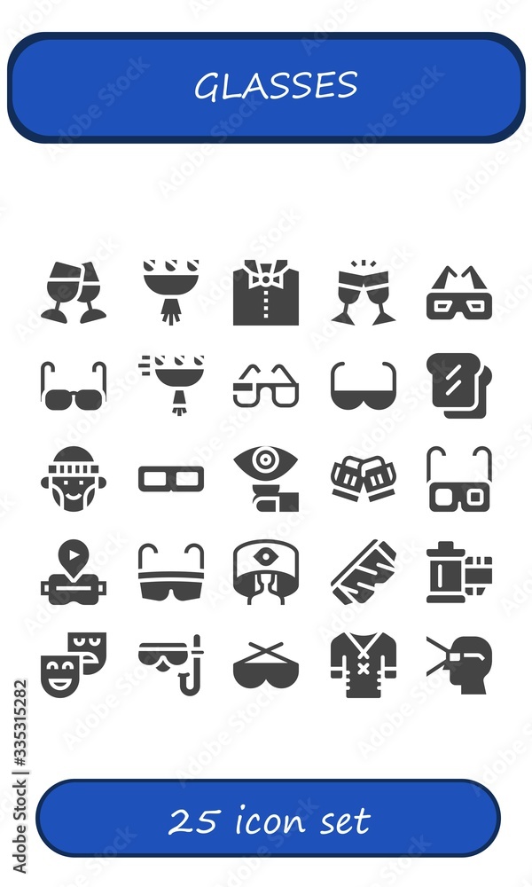 Modern Simple Set of glasses Vector filled Icons