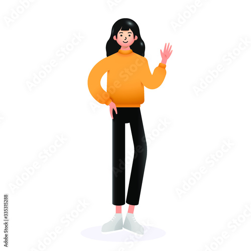 Isolated character greeting gestures, can be used for web pages, animation, good mood illustration.