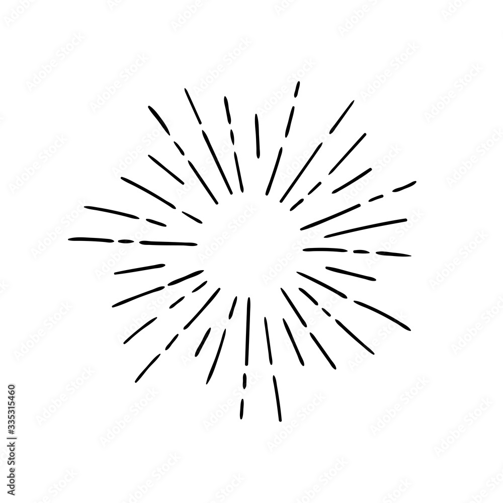 Vector illustration of sunburst. Doodle style