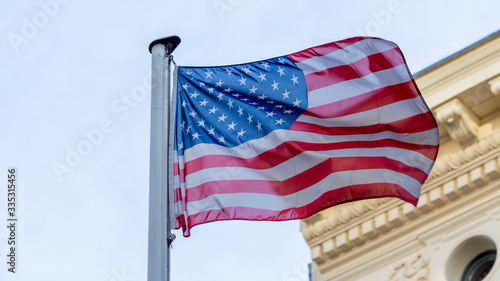 The American flag in checkpoint charly in Berlin photo