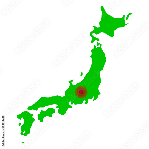 State of Japan, map of the distribution of coronavirus. Vector graphics.