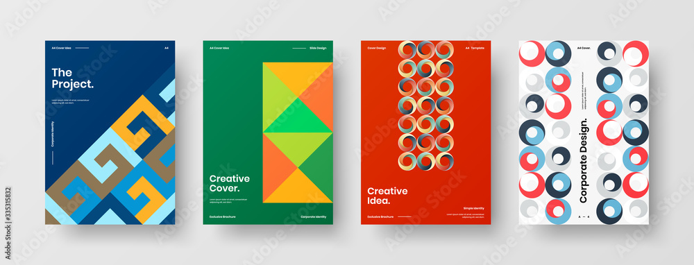 Company identity brochure template collection. Business presentation vector A4 vertical orientation front page mock up set. Corporate report cover abstract geometric illustration design layout bundle. Company identity brochure template collection. Business presentation vector A4 vertical orientation front page mock up set. Corporate report cover abstract geometric illustration design layout bundle.