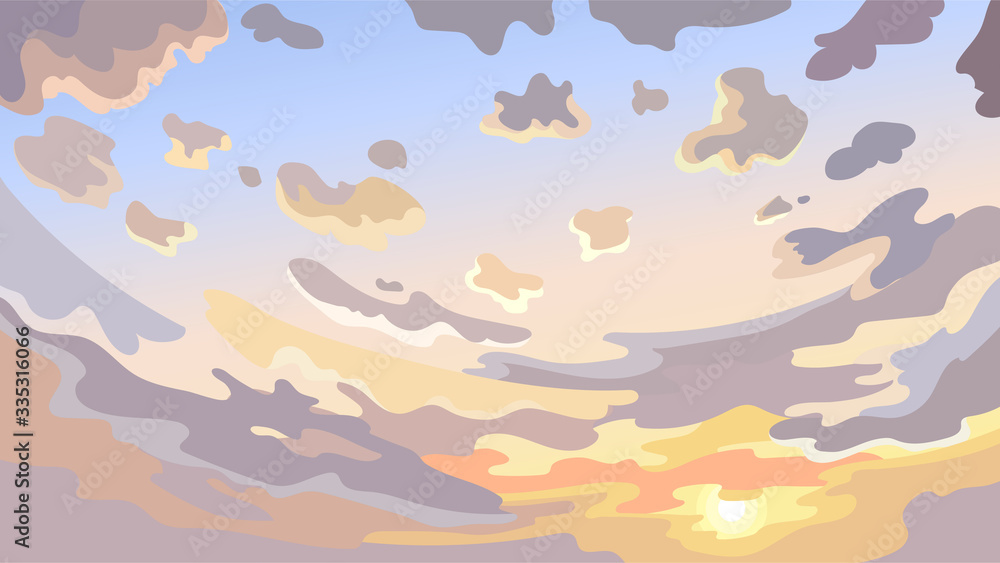 Beautiful sky landscape. Colorful clouds in cartoon style. Beautiful sky landscape. Colorful clouds in cartoon style.