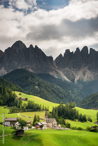 Green hills in the background beautiful mountains in Italy  Dolomites