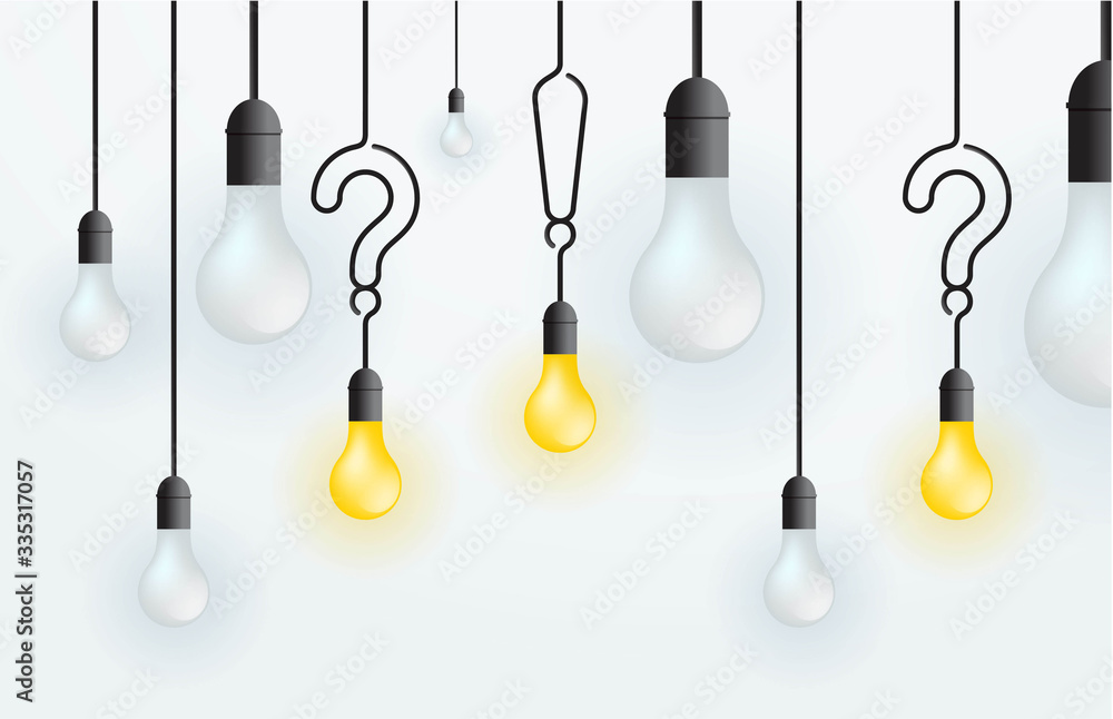 Lightbulb background sign question exclamations lamp set
