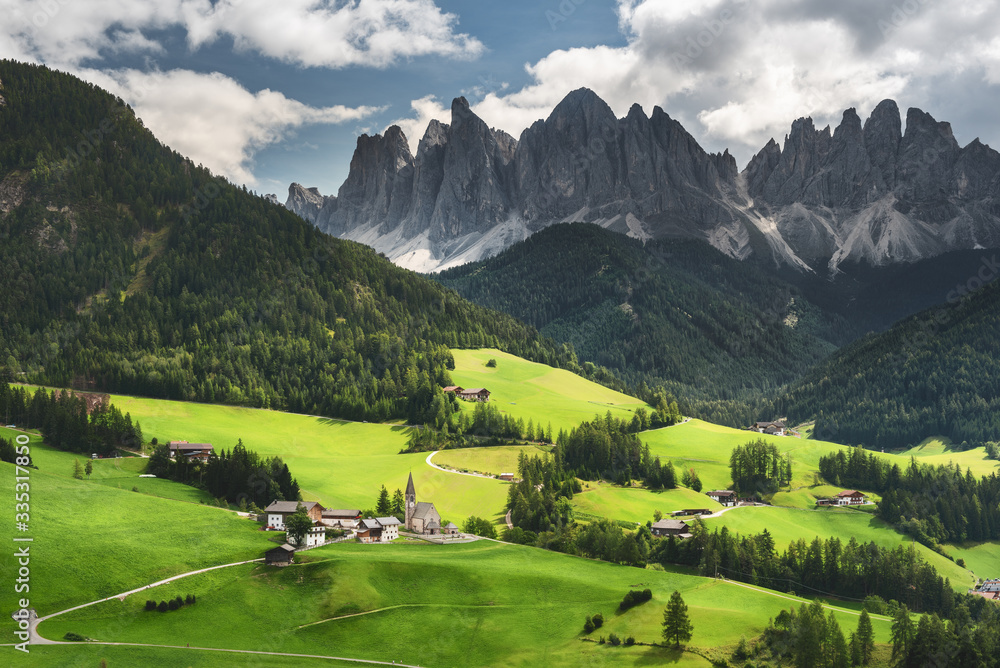 Green hills in the background beautiful mountains in Italy, Dolomites