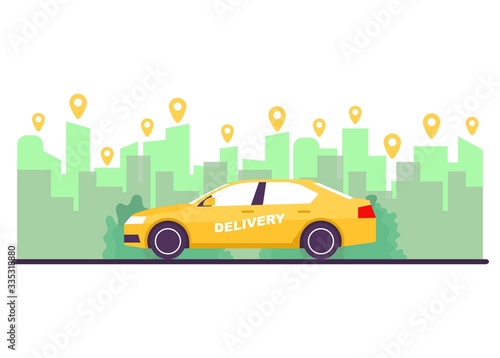Fototapeta Naklejka Na Ścianę i Meble -  Delivery car. Shipping transport. Flat vector color cartoon icon