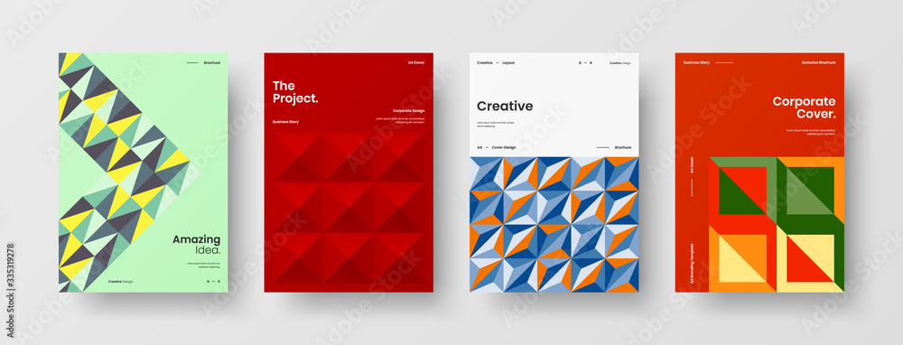 Company identity brochure template collection. Business presentation vector A4 vertical orientation front page mock up set. Corporate report cover abstract geometric illustration design layout bundle. Company identity brochure template collection. Business presentation vector A4 vertical orientation front page mock up set. Corporate report cover abstract geometric illustration design layout bundle.