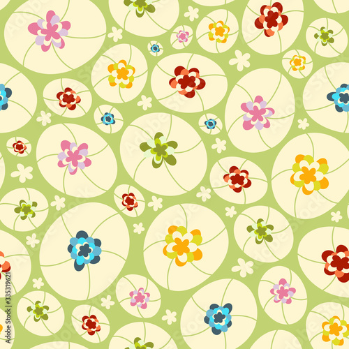 Seamless pattern with abstract eastery round flowers