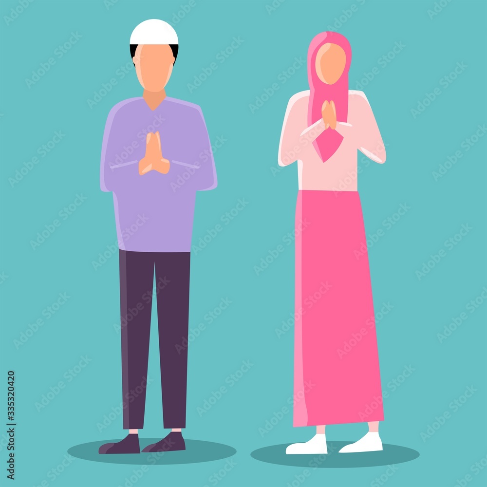 Illustration graphic vector of Muslim and muslimah, Moslem vector, Ramadan greeting cards, Ramadhan Kareem means Ramadhan, vector illustration. Illustration graphic vector of Muslim and muslimah, Moslem vector, Ramadan greeting cards, Ramadhan Kareem means Ramadhan, vector illustration.