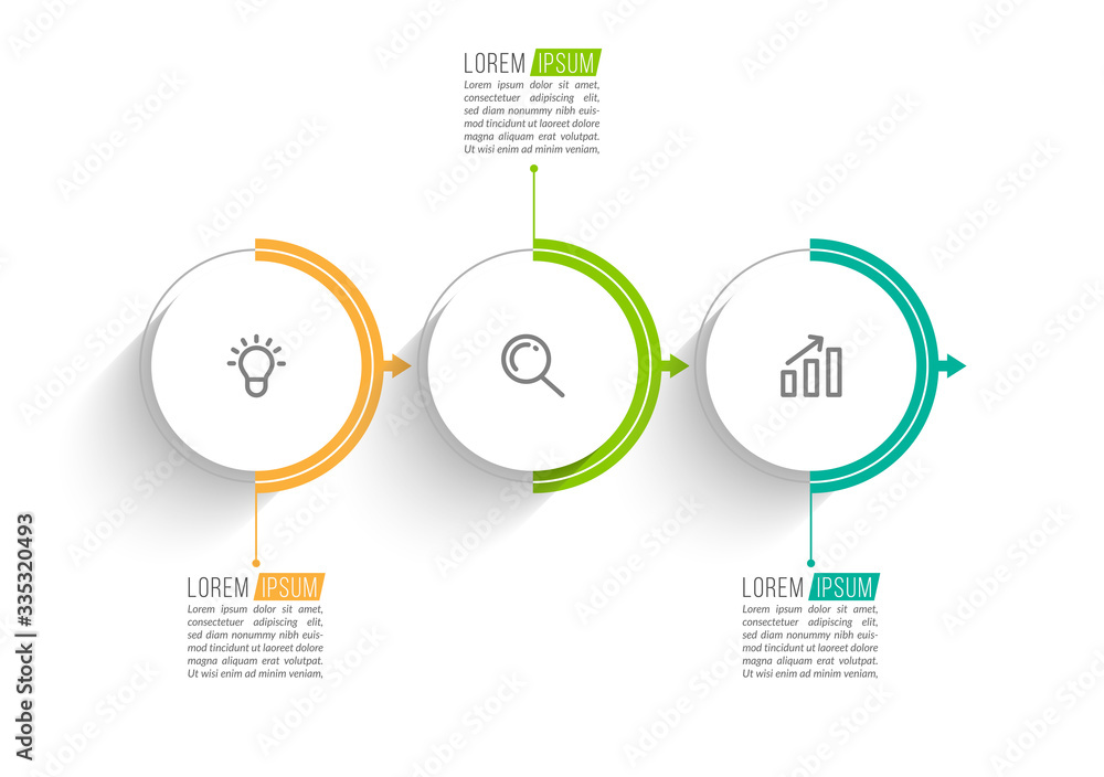 Fototapeta premium Minimal Business Infographics template. Timeline with 3 steps, options and marketing icons .Vector linear infographic with three conected elements. Can be use for presentation.