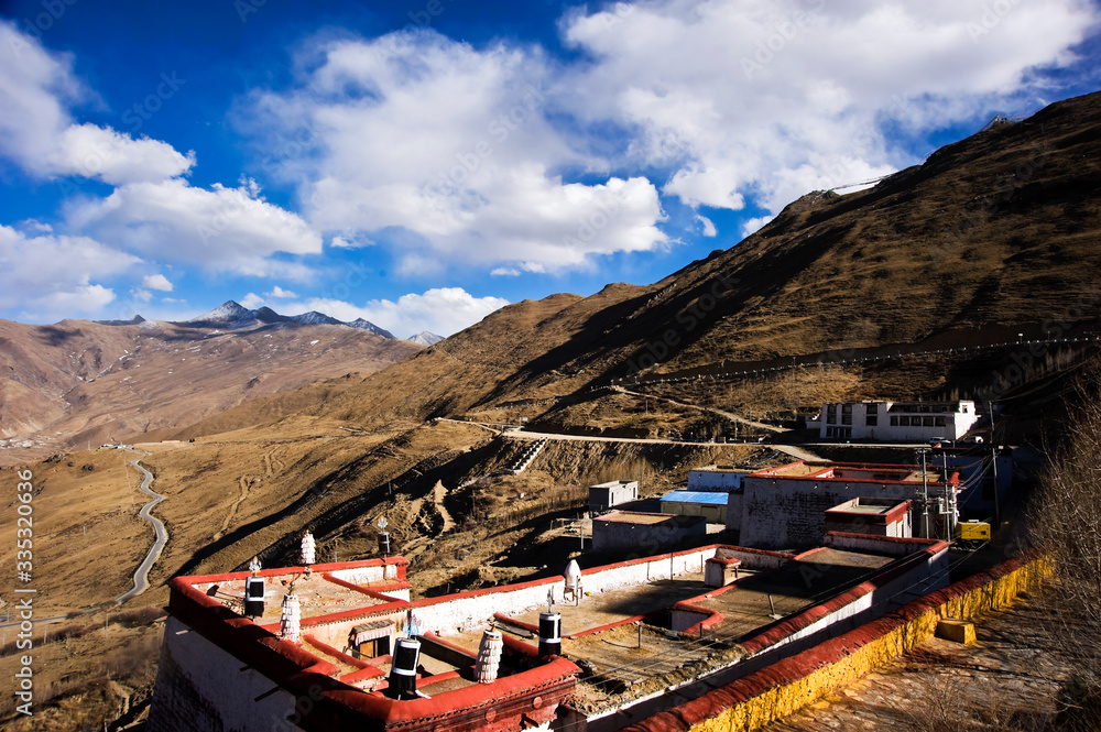 old buddish temple in the himalaya mountain, Tibet, China old buddish temple in the himalaya mountain, Tibet, China