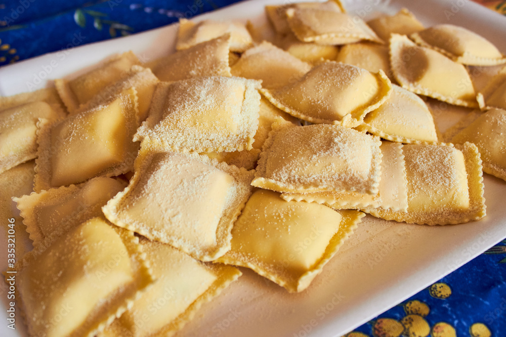 Fresh ravioli pasta made in Italy