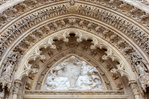 Sculptures on the ancient facade of the Church, Europe