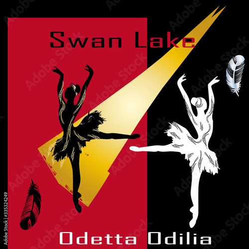 Female silhouette, ballerina, ballet Swan Lake, white swan, black swan Odette and Odile