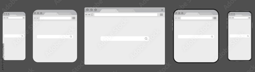 Web search engine window on computer, tablet PC or smartphone screens Web search engine window on computer, tablet PC or smartphone screens