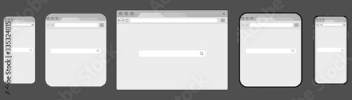 Web search engine window on computer, tablet PC or smartphone screens