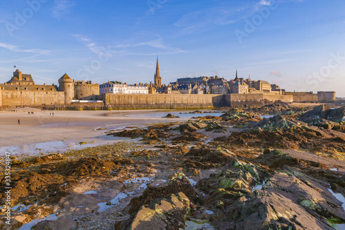 skyline of Saint Malo from sea at low tide  Brittany  France