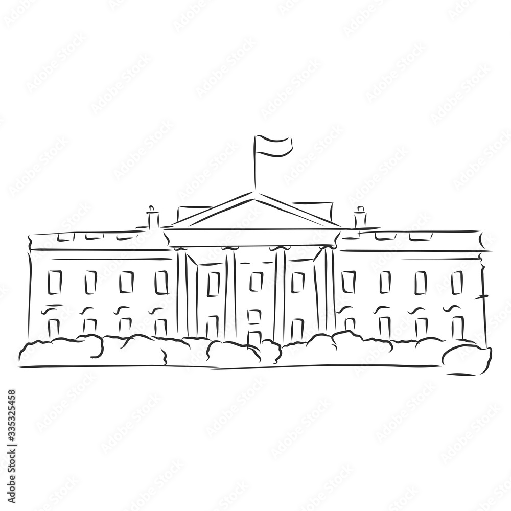 White house in Washington, an American landmark, vector illustration of a sketch