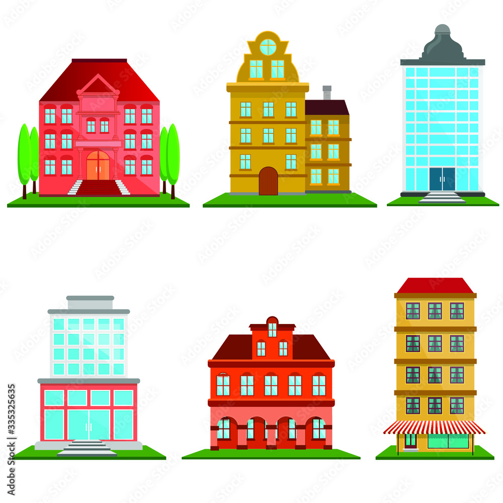 6 Types of Buildings for Info-graphics, Vector Art design Graphic post icon illustration drawing background poster image graphics