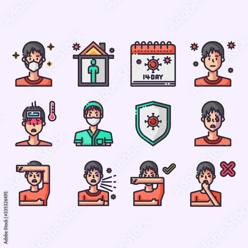 Virus Transmission or Coronavirus icon set, vector and illustration