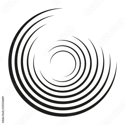 Geometric element of concentric circles. Black color on a white background. Radial, radiant pie chart. Flat style. Vector