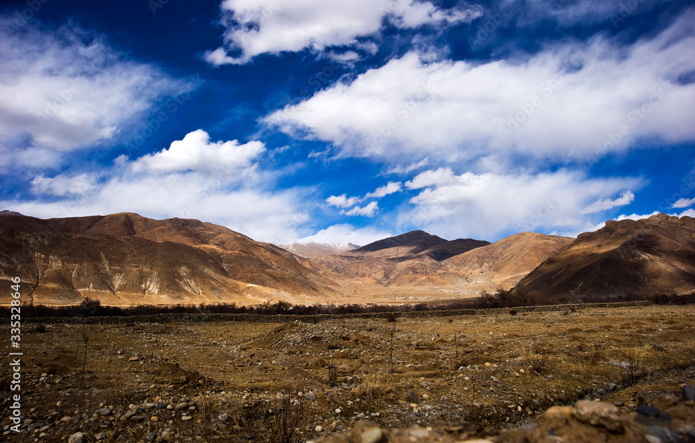 mountain landscape with blue sky in Tibet China 
