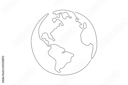 Earth globe one line. Vector illustration. Minimalist design.