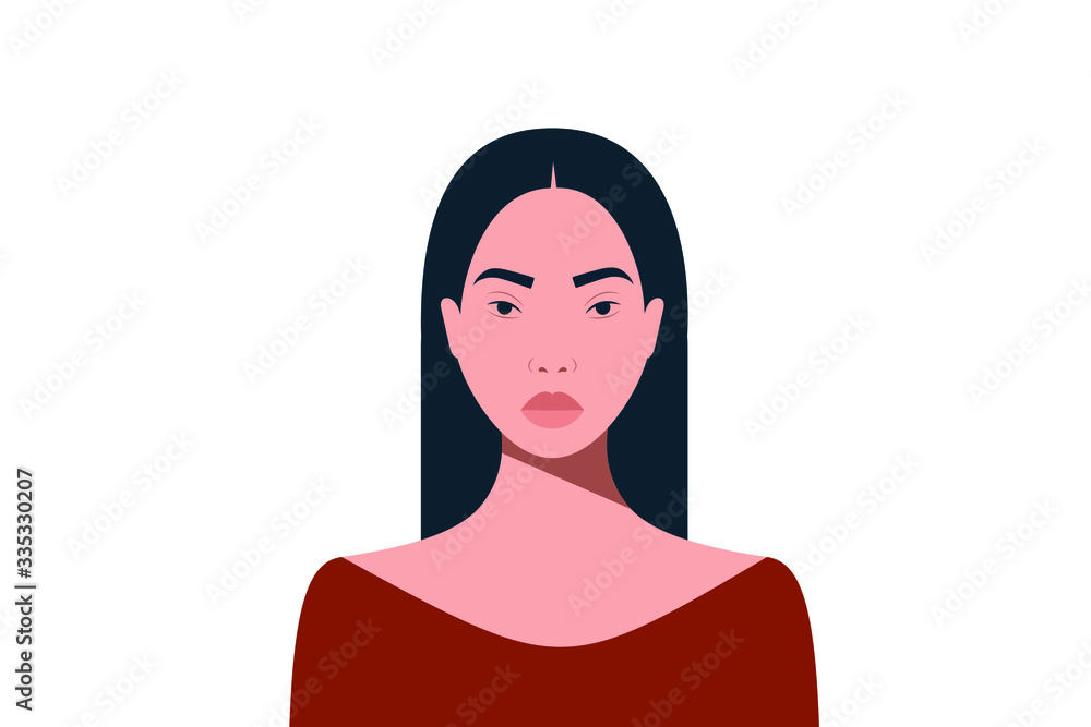 Portrait of an Asian woman. Chinese. Japanese lady. Korean girl. Vector illustration. EPS 10. Portrait of an Asian woman. Chinese. Japanese lady. Korean girl. Vector illustration. EPS 10.