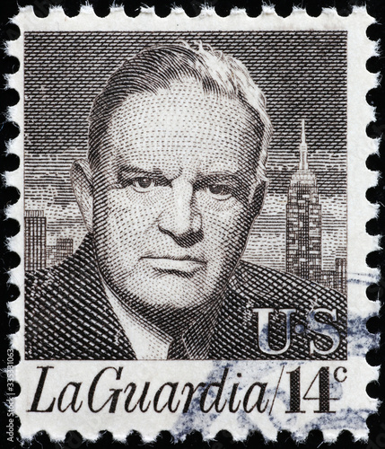 Fiorello La Guardia on old american stamp photo