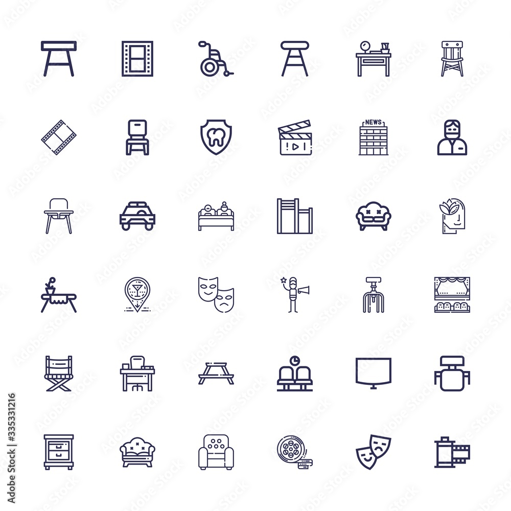 Editable 36 chair icons for web and mobile
