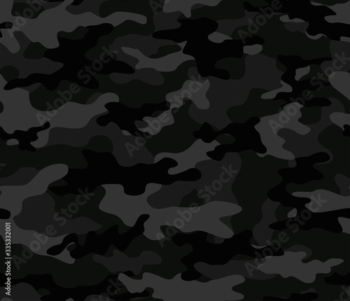 Black camouflage seamless print pattern. Vector