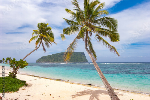Fototapeta Naklejka Na Ścianę i Meble -  tropical beach with palm trees in the Republich of Samoa, Polynesia