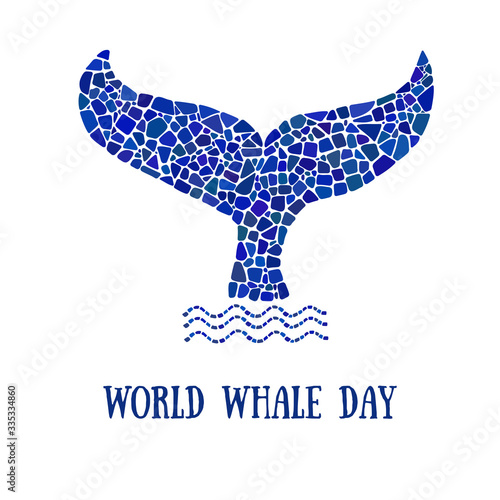 World Whale day poster. Mosaic whale tale logo. Design element for poster, banner, flyer.