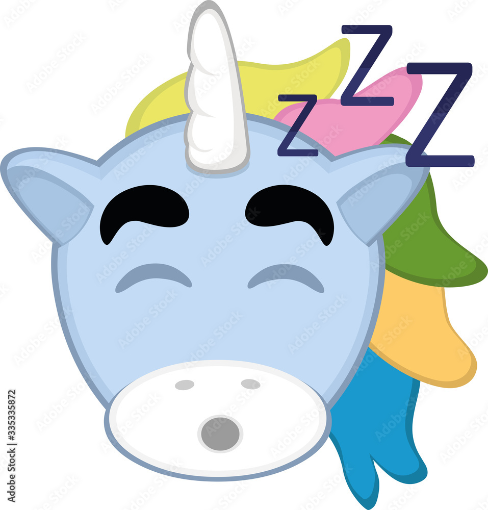 Vector illustration of a cartoon unicorn face sleeping Vector illustration of a cartoon unicorn face sleeping