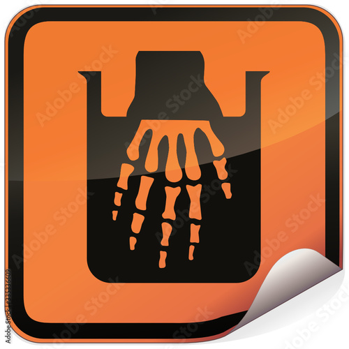 Sticker orange produit corrosif (reflet métal)