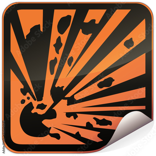 Sticker orange produit explosif (reflet métal)