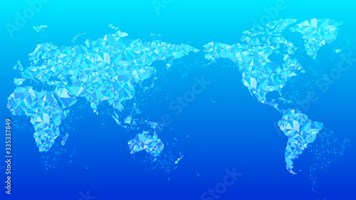 デジタルネットワークテクノロジー青色背景世界地図素材