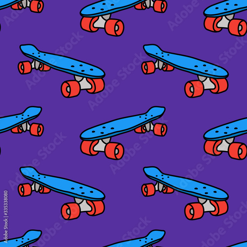 penny board seamless doodle pattern, vector illustration